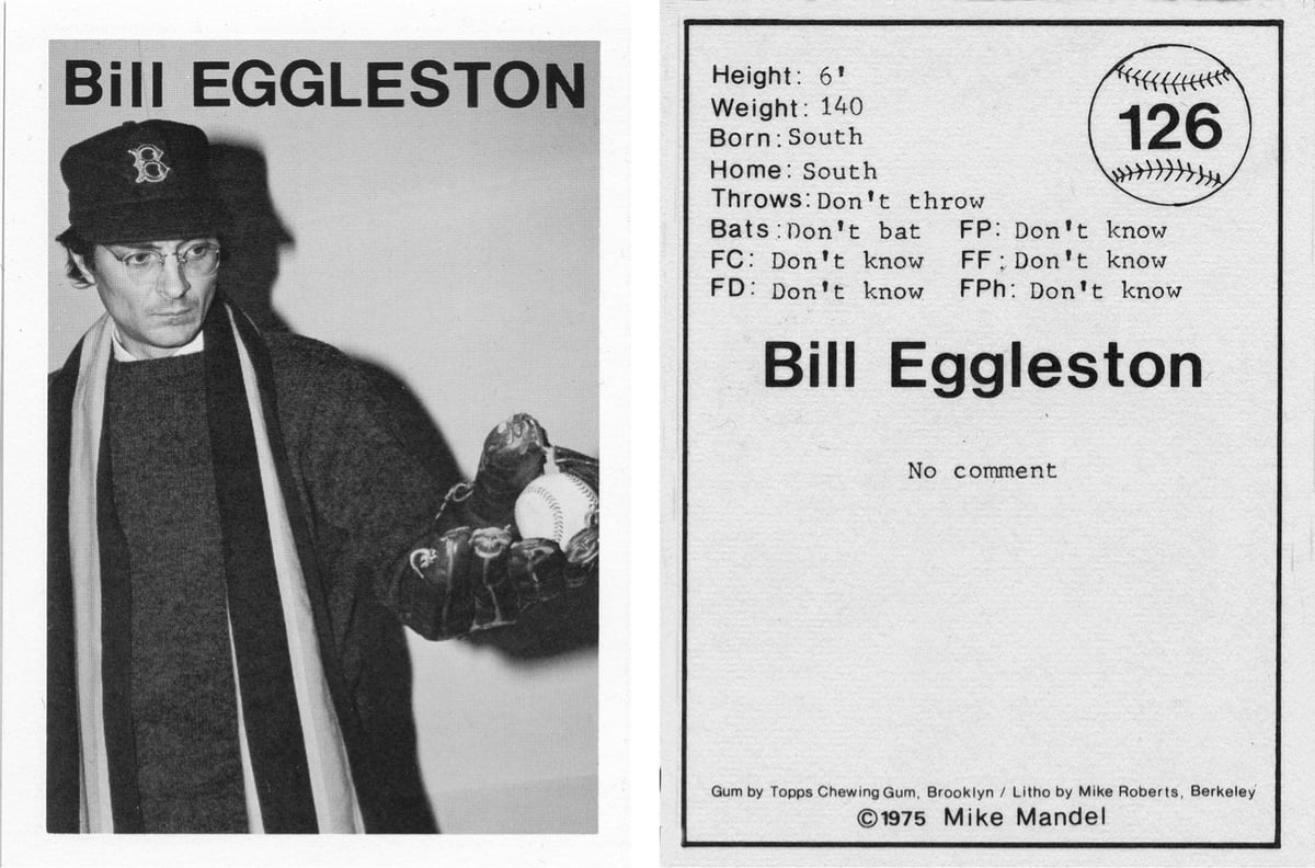 the front and back of a black and white trading card featuring Bill Eggleston dressed as a baseball player