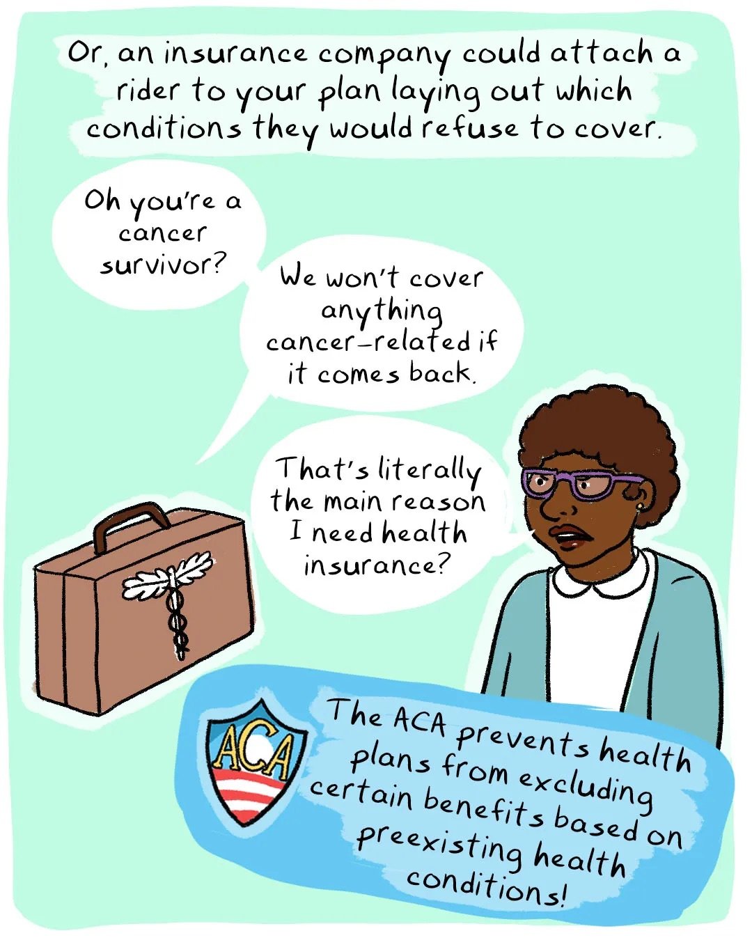 Or, an insurance company could attach a rider to your plan laying out which conditions they would refuse to cover.