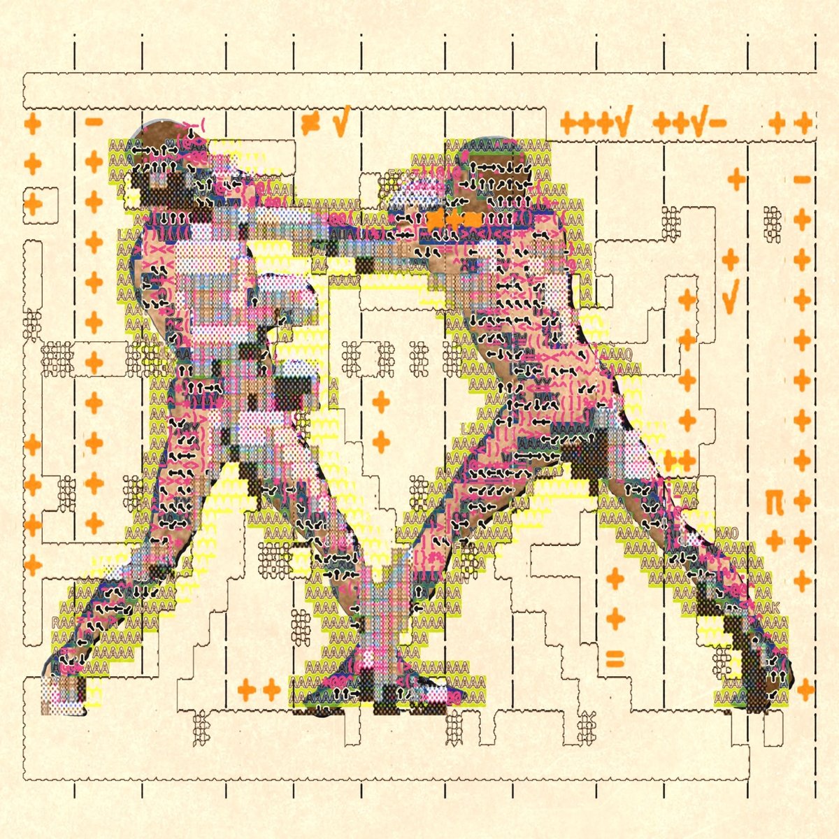 ASCII art overlaid on two people boxing