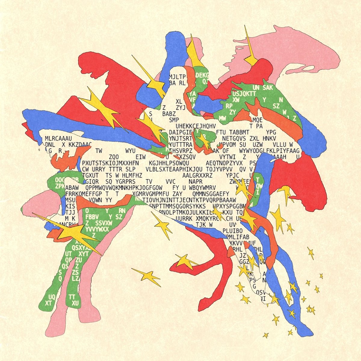 ASCII art incorporated into an illustration of horses