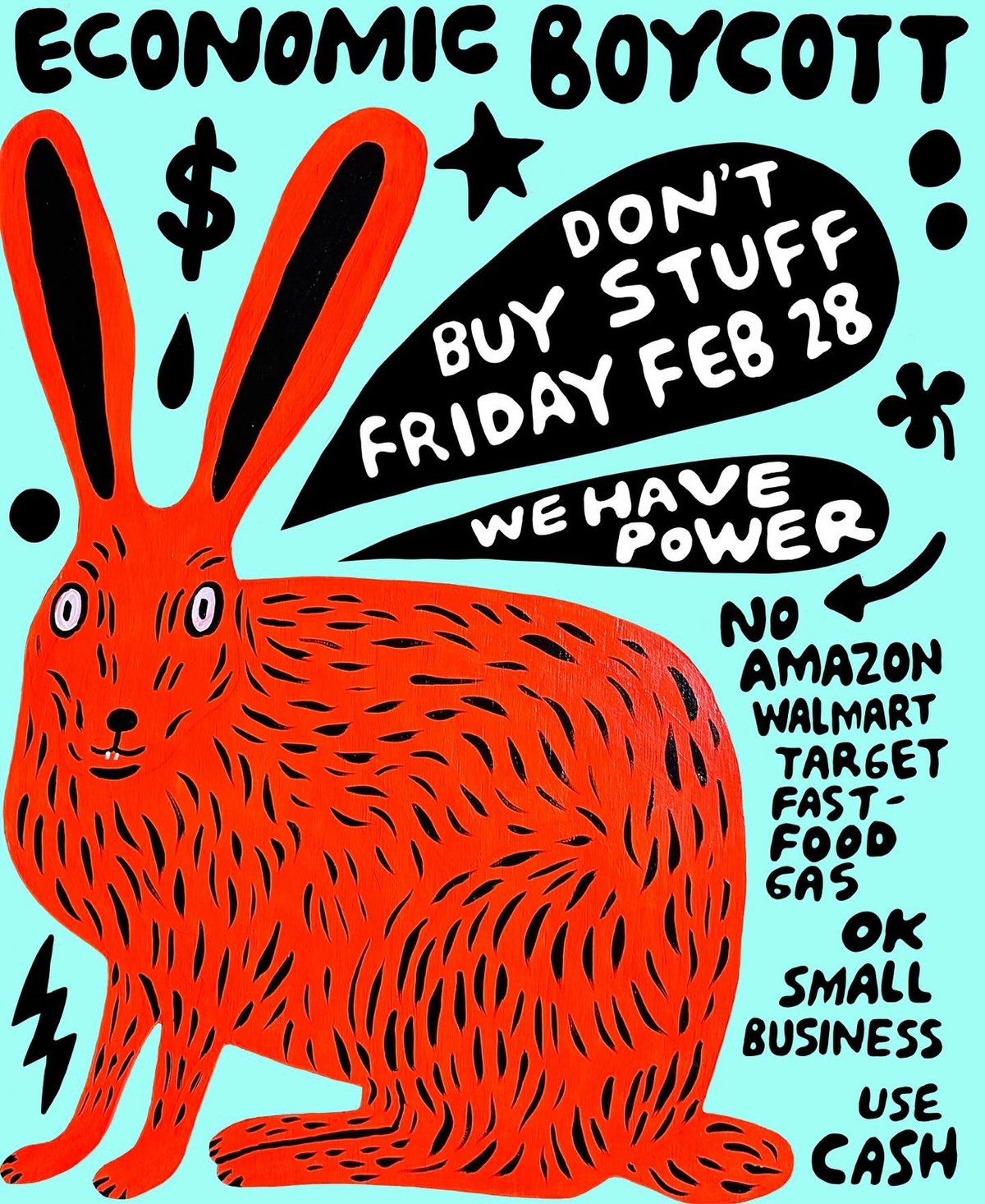 an illustration of a rabbit surrounded by text about the economic boycott on Feb 28