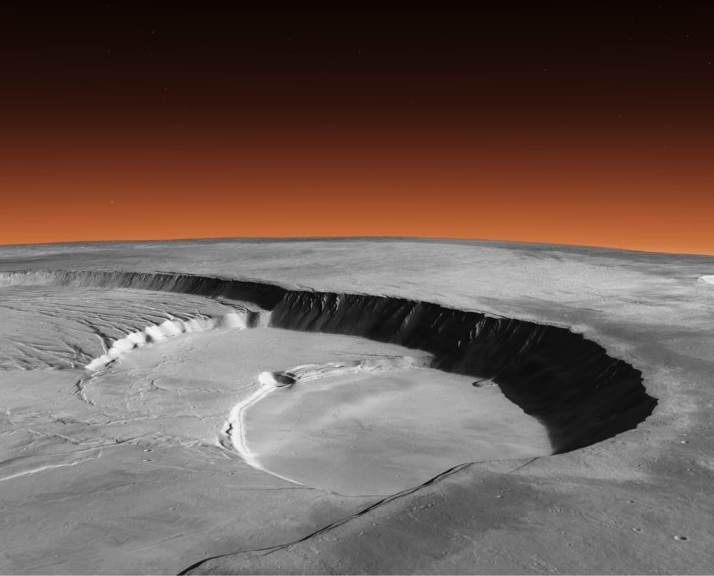 part of a crater on the surface of Mars