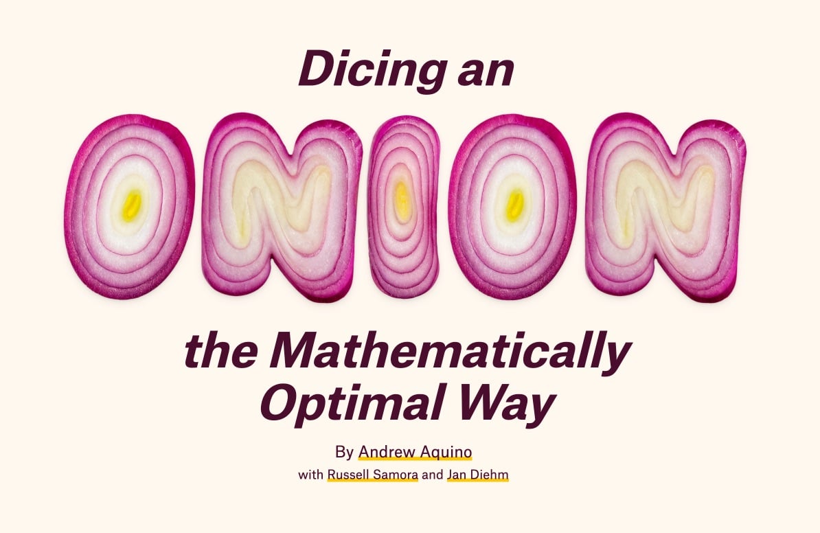 Dicing an Onion<br />
the Mathematically Optimal Way where the letters of the word 'onion' look like sliced red onions