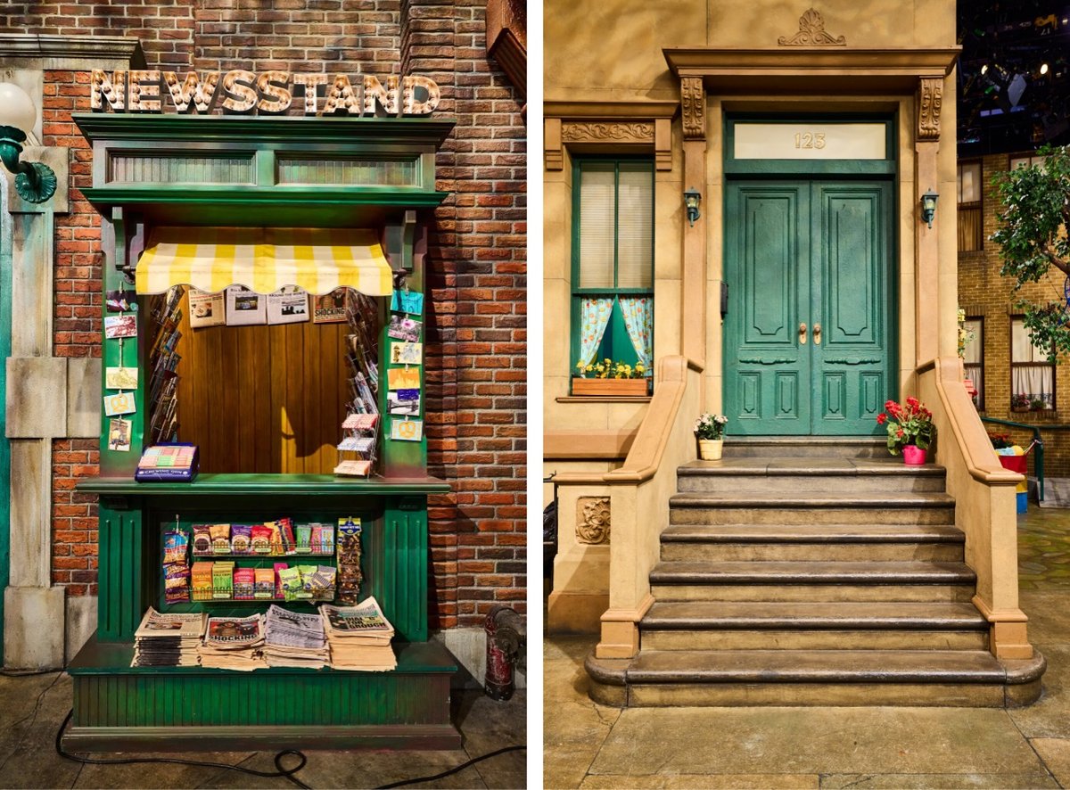 a newsstand and a stoop from the set of Sesame Street