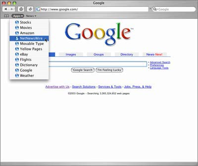 Safari with Apps menu added