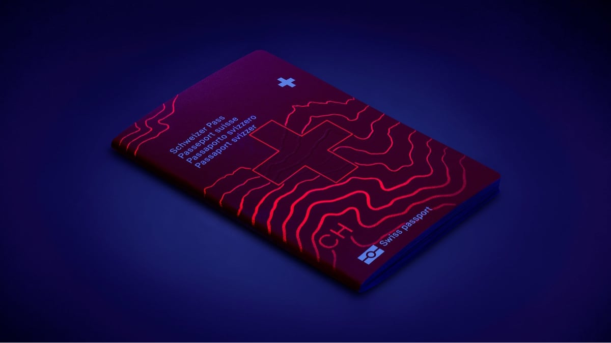 cover of a Swiss passport under UV light