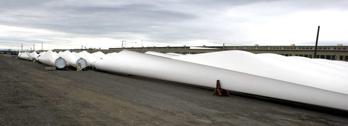 Wind turbine blades in laydown yard Pasco, 2009