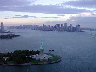 The Statue of Liberty with Manhattan in the background