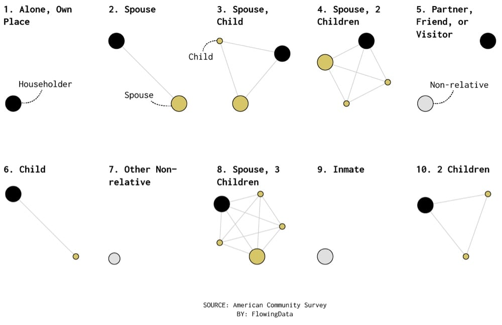 infographic of the 10 most common household types in the US