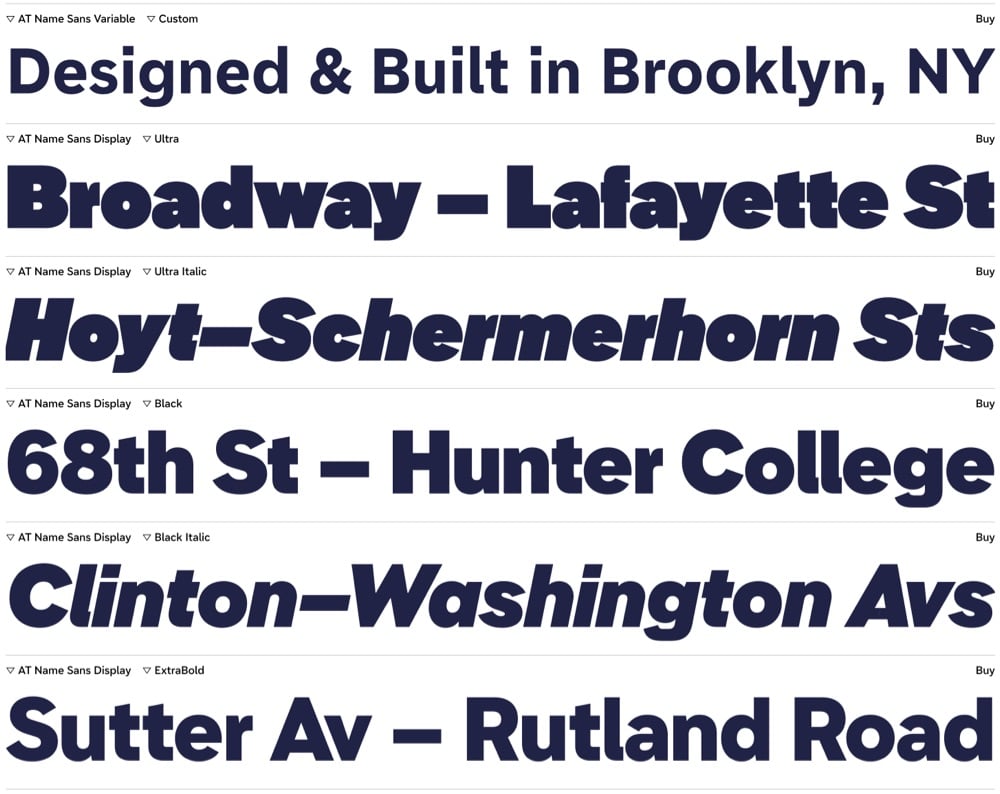 sample text at different type sizes for a typeface called Name Sans