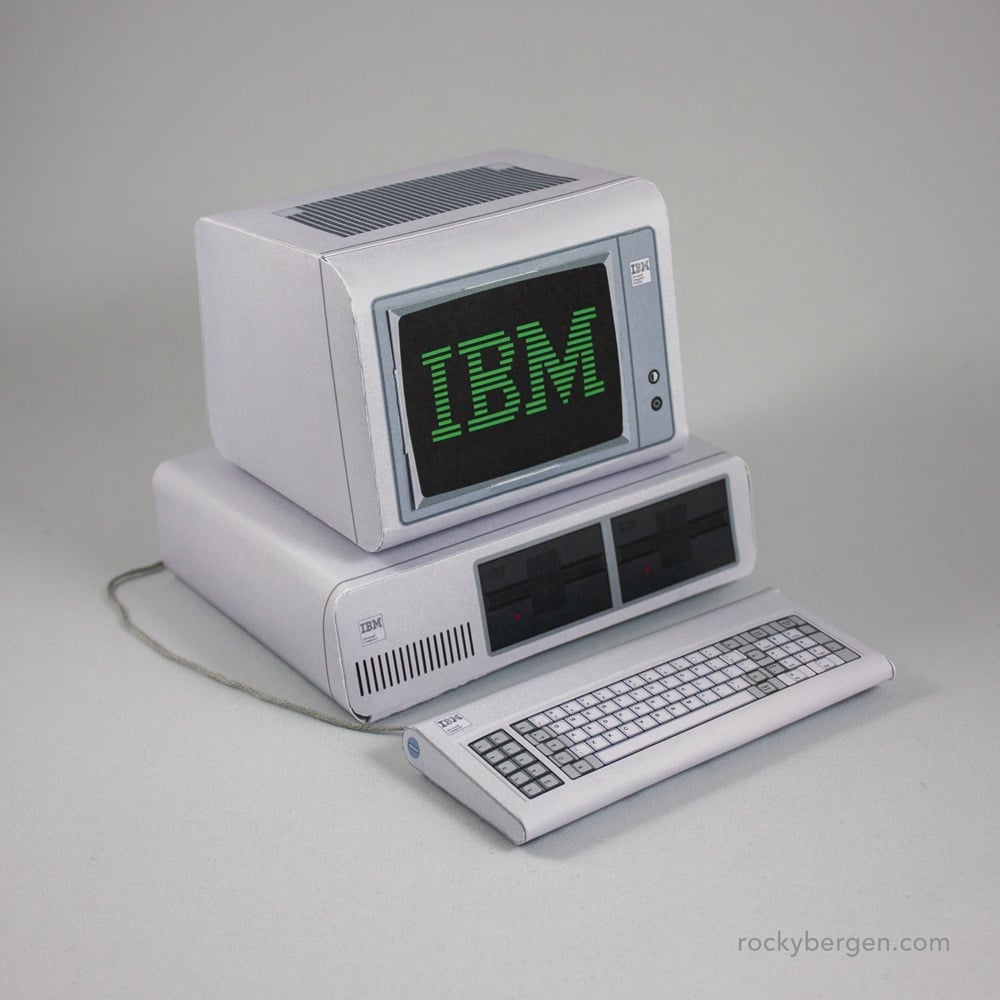 a papercraft model of an IBM 5150 computer