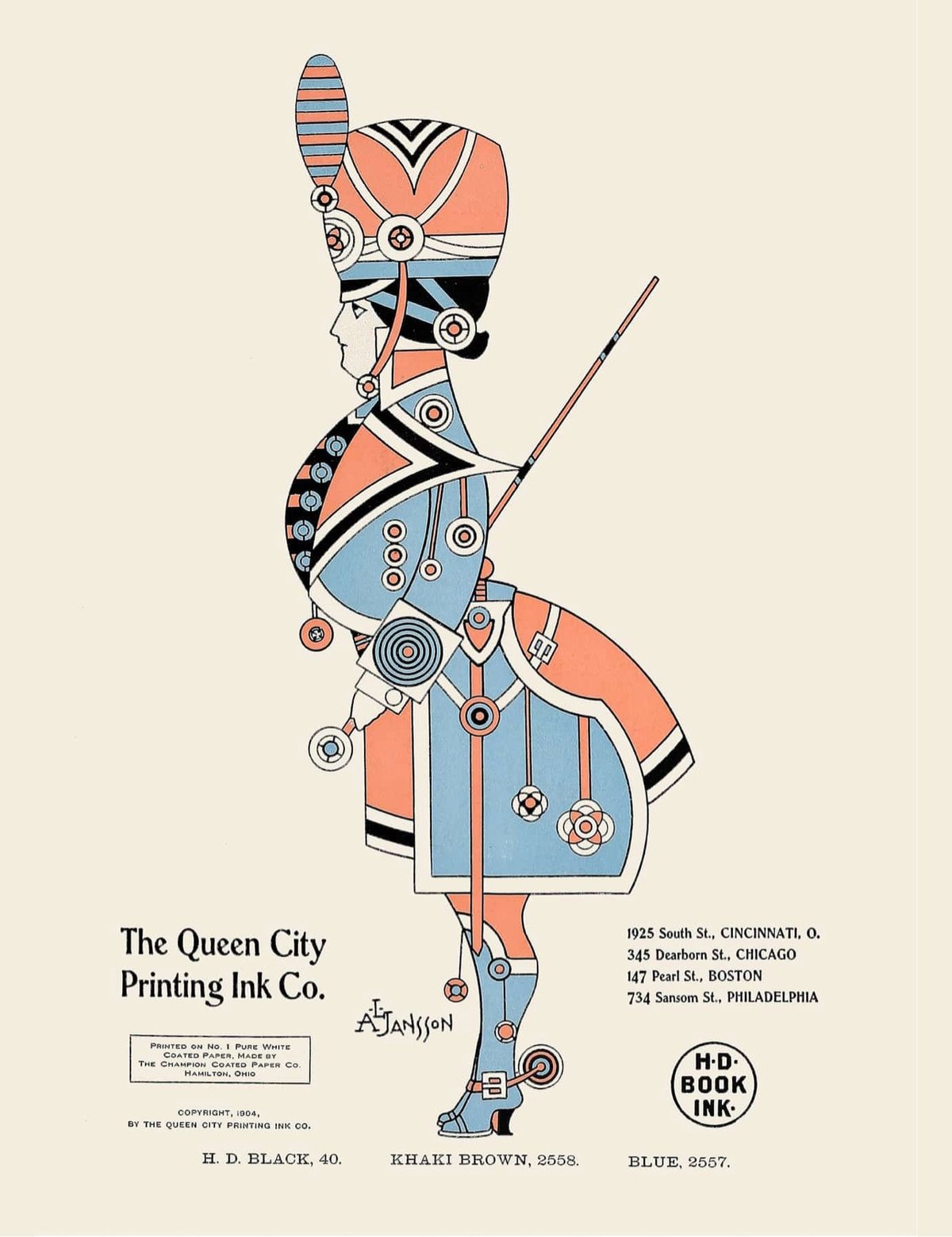an advertisement for Queen City Ink drawn by Augustus Jansson