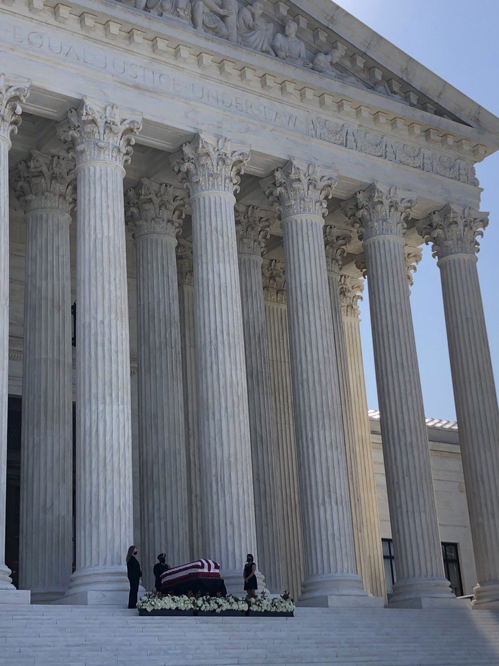 Justice Ruth Bader Ginsburg lying in repose on the portico of the US Supreme Court building