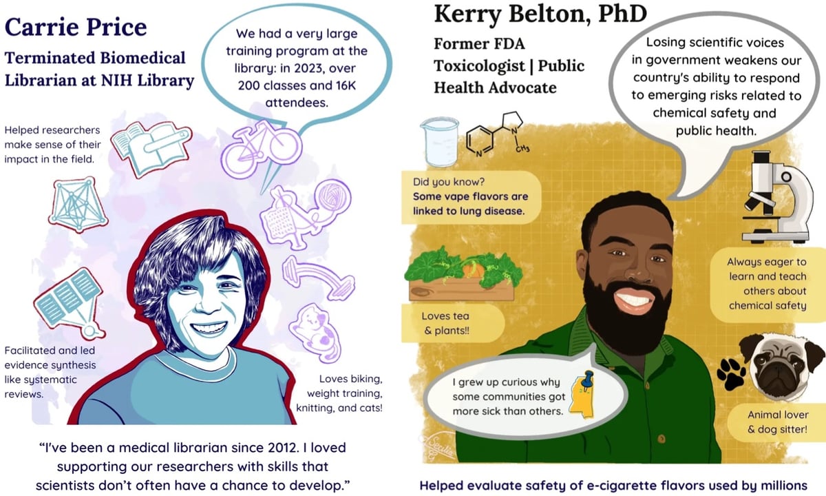 two illustrated portraits of scientists