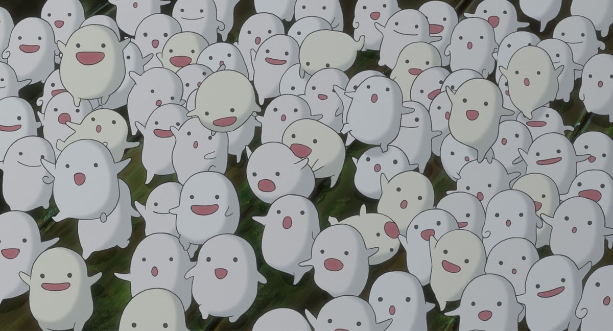 a still from a Studio Ghibli movie featuring Miyazaki's weird little guys