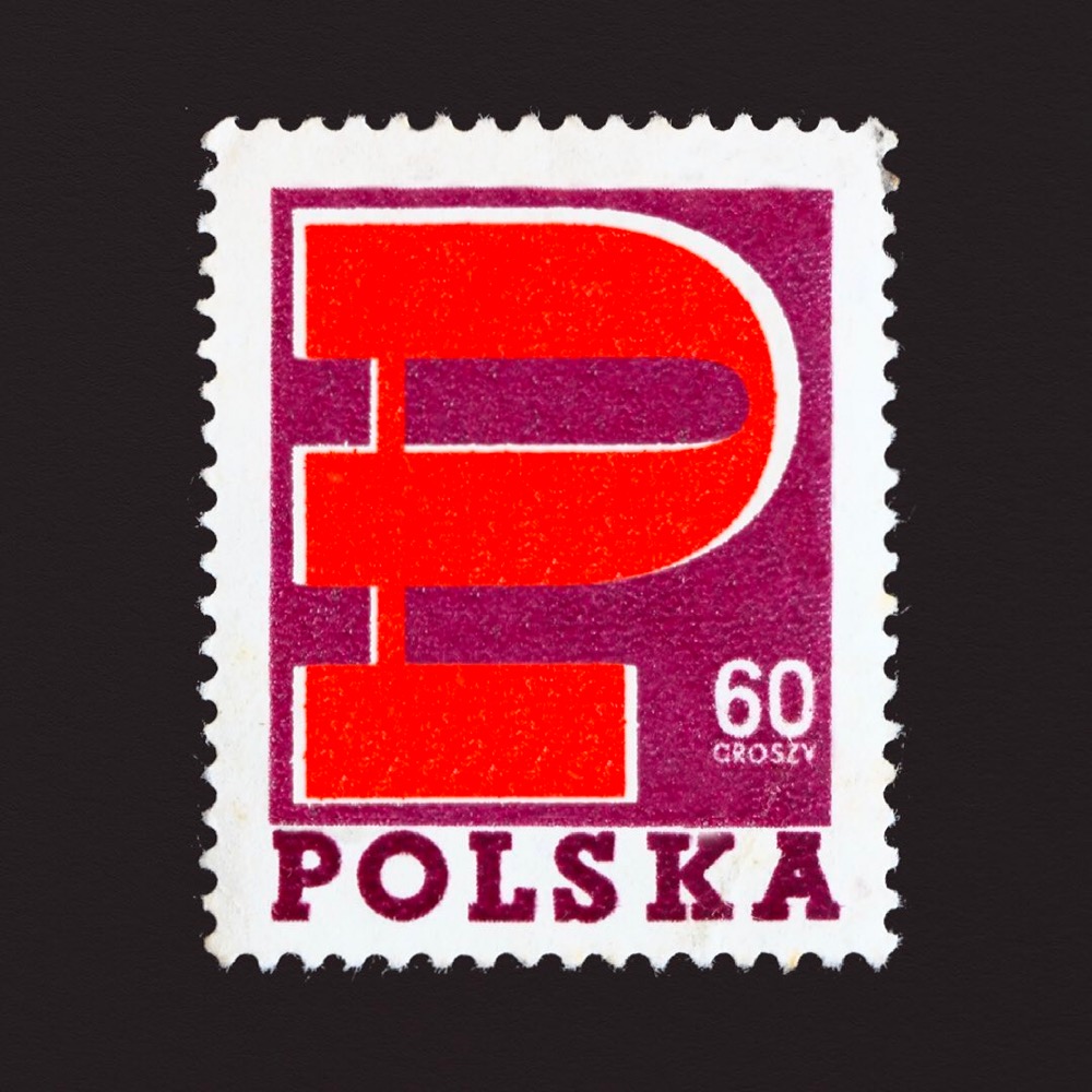 Polish stamp with the letter P on it