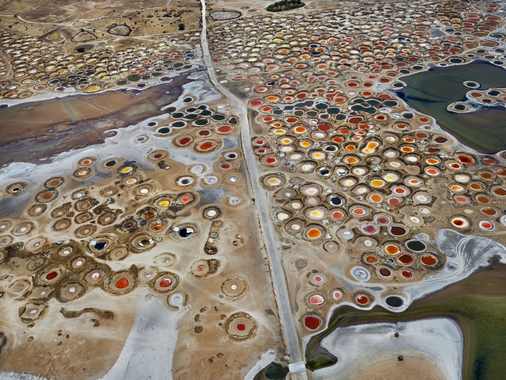 aerial view of a colorful landscape