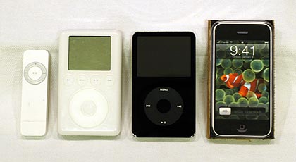 1G iPod shuffle, 3G iPod, 5G iPod and the iPhone