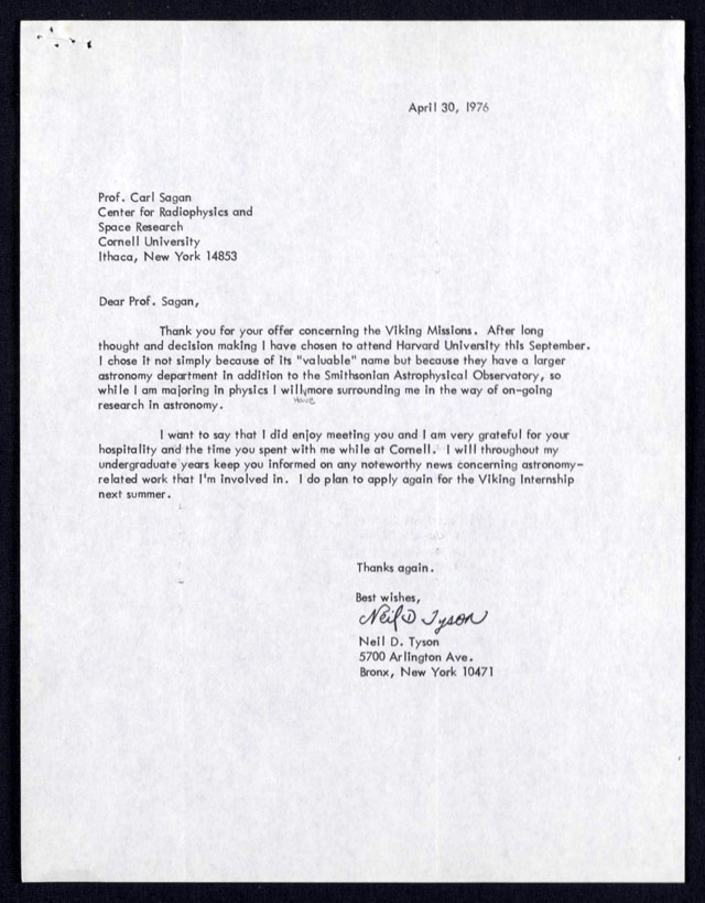 Letter Sagan Tyson