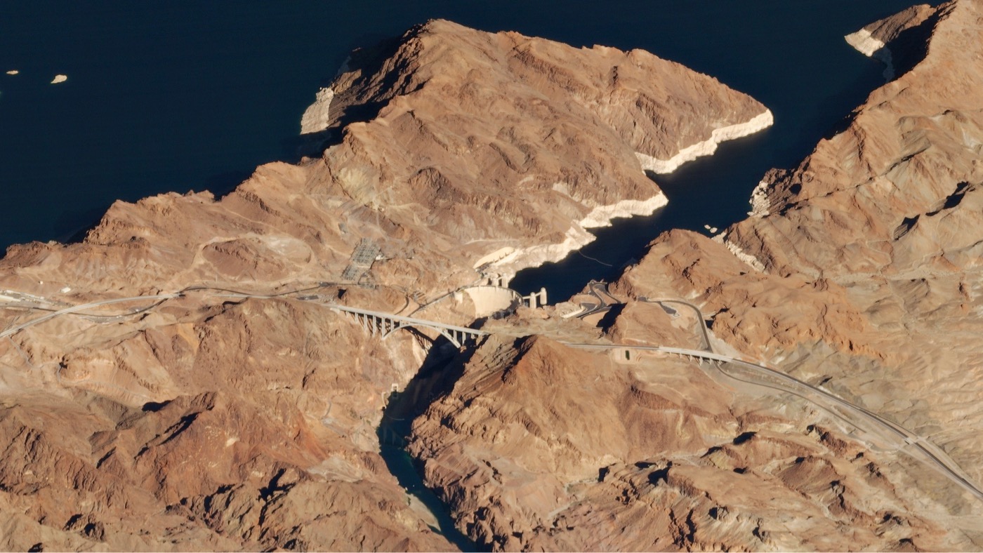 low-angle satellite image of the Hoover Dam