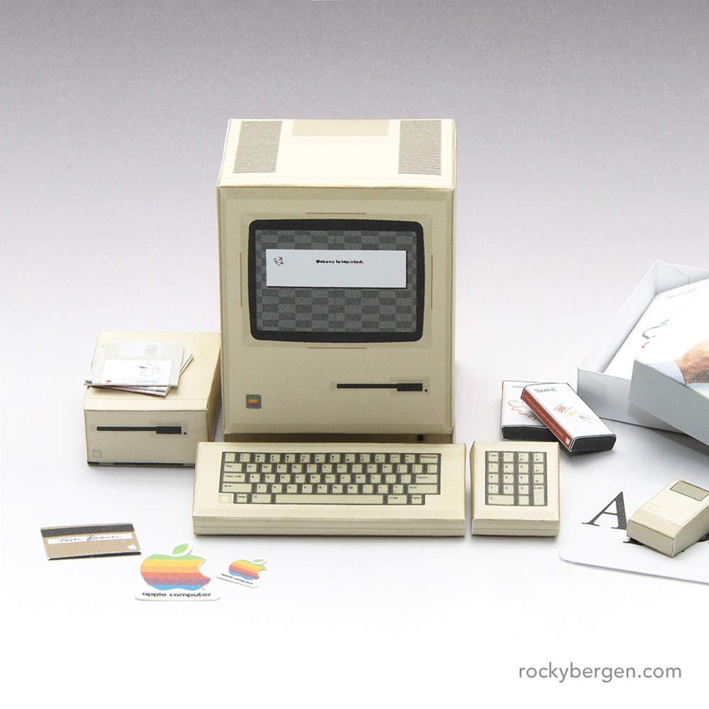a papercraft model of an original Apple Macintosh