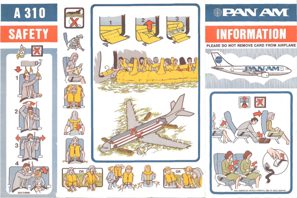 seatback safety card for Pan Am