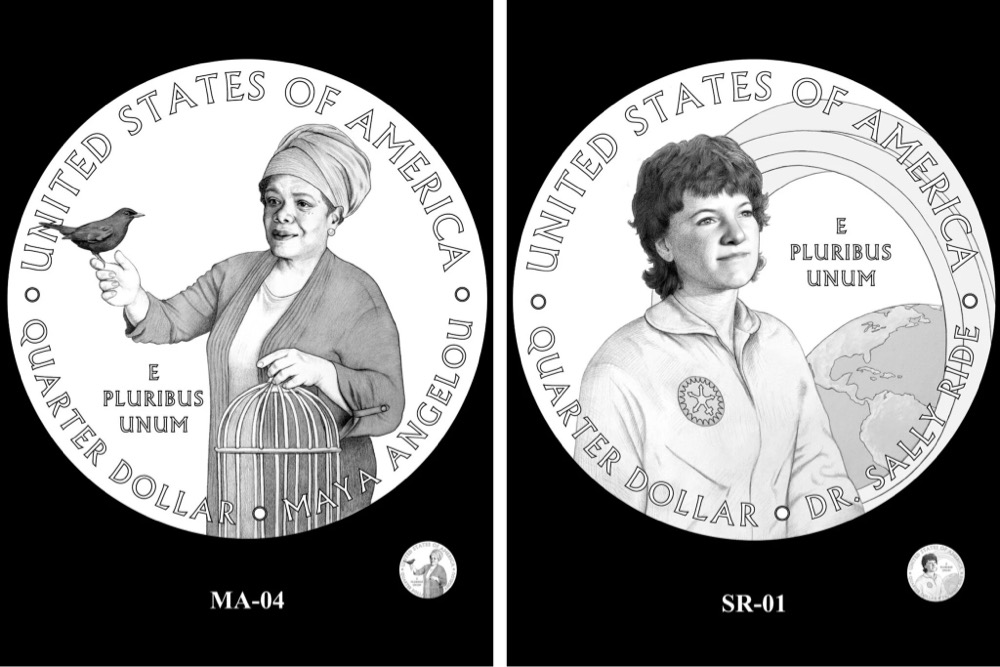 US quarters featuring Sally Ride and Maya Angelou
