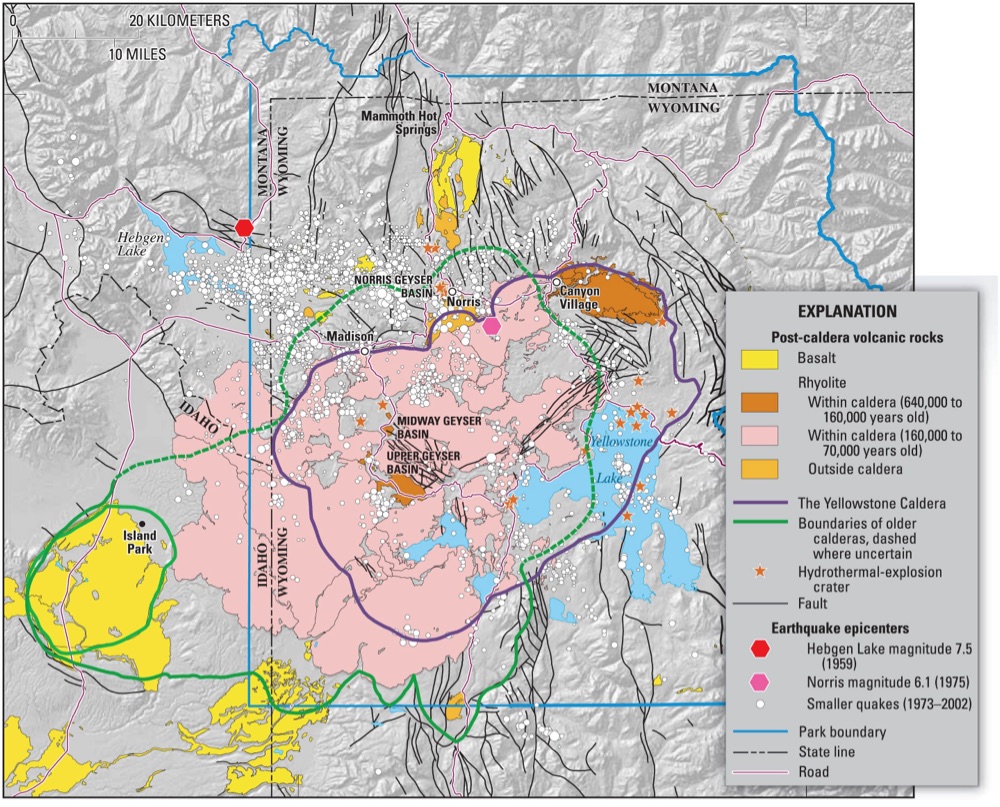 geological map of the Yellowstone Caldera